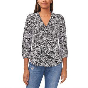 NWT Vince Camuto Women's V-Neck Top Black/White Floral Size L $60 HH489